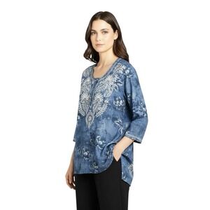 Soft Surroundings  Size XL Silvia Floral Tunic Top Embroidered Popover Blue